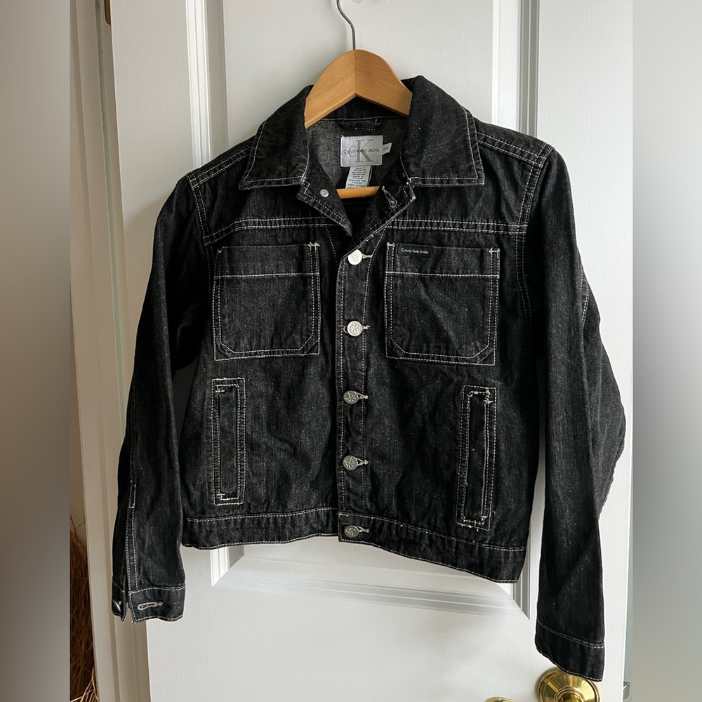 Vintage 90s Calvin Klein Jeans Cropped Black Denim Utility Jacket